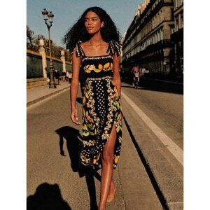 RARE SEZANE farm Rio Kleid Dorotha black yellow green mididress SZ34US2 bust32